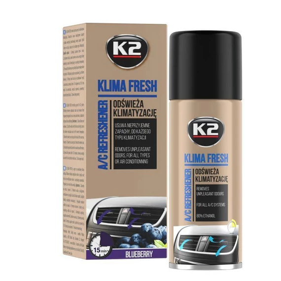 K2 Klima Fresh – Spray detergente e profumatore per climatizzatore, fragranza mirtillo, 150 ml K222BB