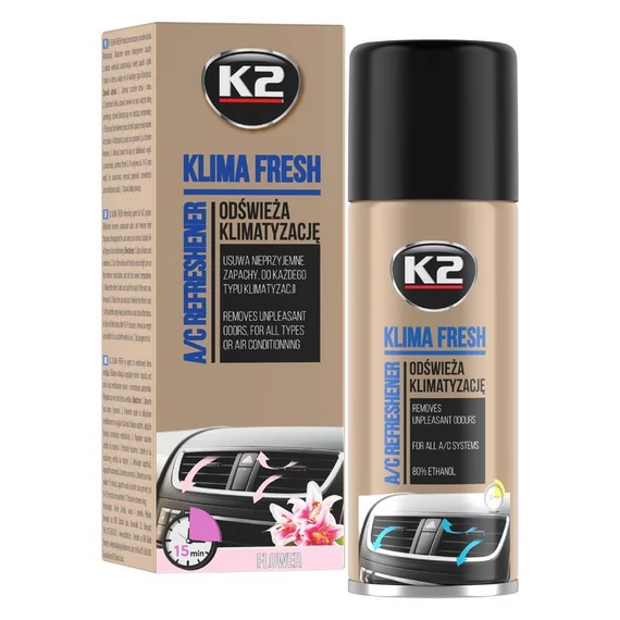 K2 Klima Fresh – Spray detergente e profumatore per climatizzatore, fragranza floreale, 150 ml K222FL