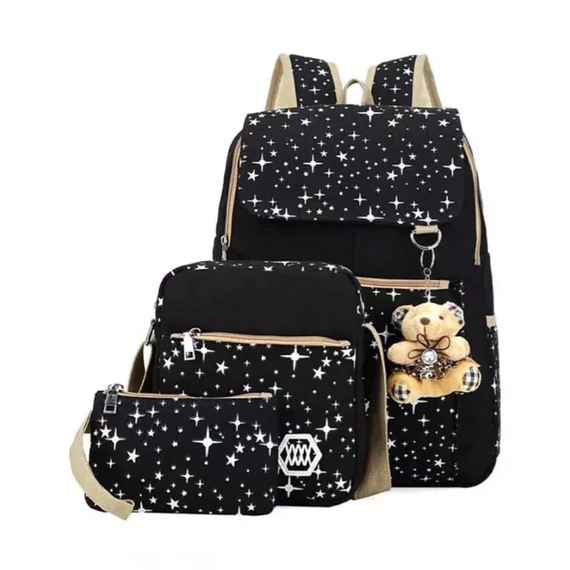 Set zaino scolastico con stelle – 3 pezzi, nero KBL-1143-01-F