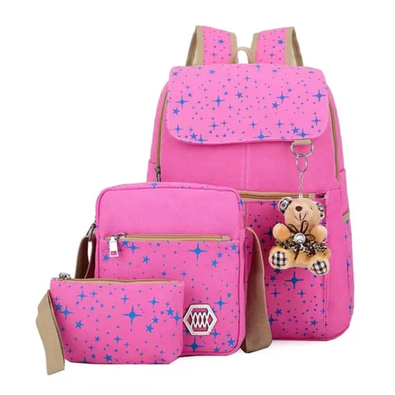 Set zaino scolastico con stelle – 3 pezzi, rosa KBL-1143-01-R