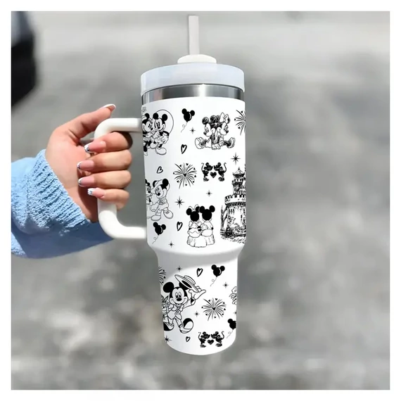 Tazza da viaggio in acciaio inox Disney Mickey & Minnie Mouse con cannuccia – 1,1L PV1356503