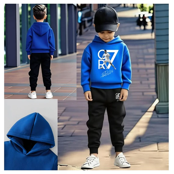 Completo sportivo 2 pezzi CR7 con felpa con cappuccio e pantaloni – Blu QP4086256-K