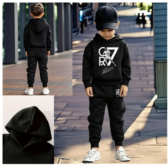 Completo sportivo 2 pezzi CR7 con felpa con cappuccio e pantaloni – Nero QP4086256