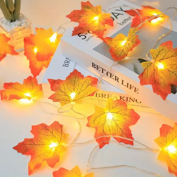 Catena luminosa LED autunnale con foglie d’acero – a batterie 1,5 m AY06817-1510