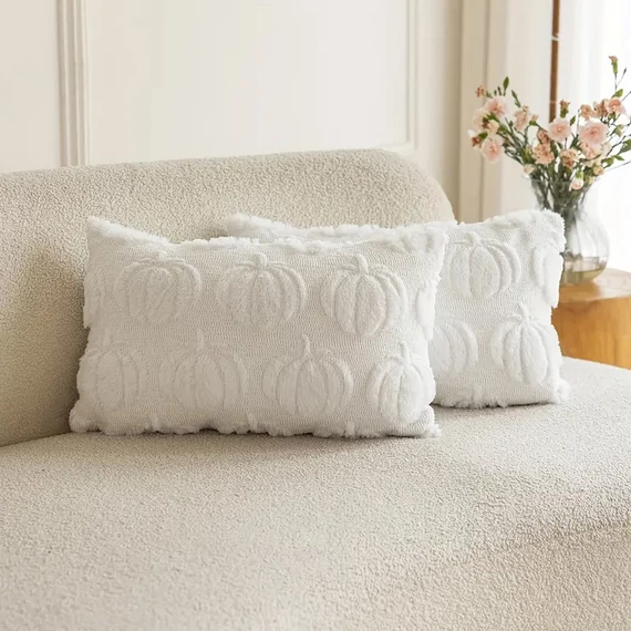 Set 2 federe decorative autunnali con motivo a zucca 30×50 cm bianco PN3067799-35f