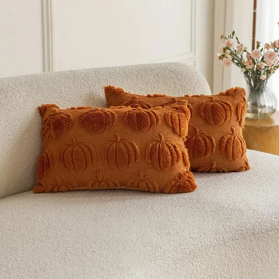 Set 2 federe decorative autunnali con motivo a zucca 30×50 cm arancione PN3067799-35n