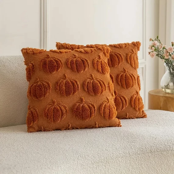 Set 2 federe decorative autunnali con motivo a zucca 45×45 cm arancione PN3067799-45n
