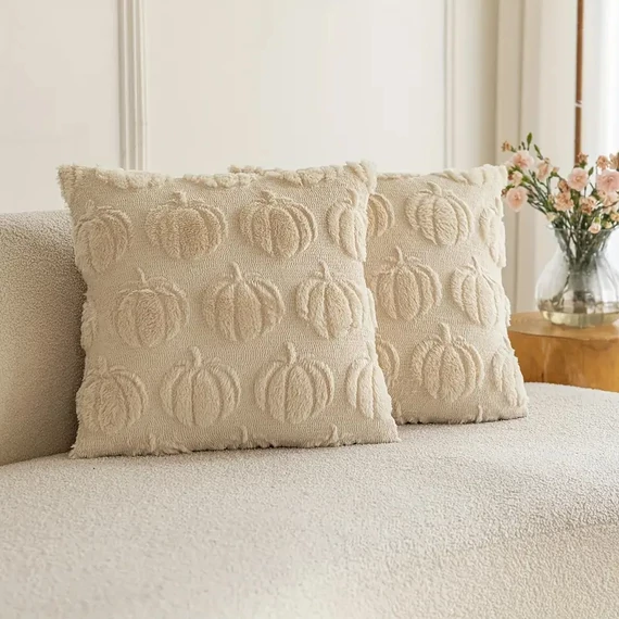 Set 2 federe decorative autunnali con motivo a zucca 50×50 cm beige PN3067799-50b