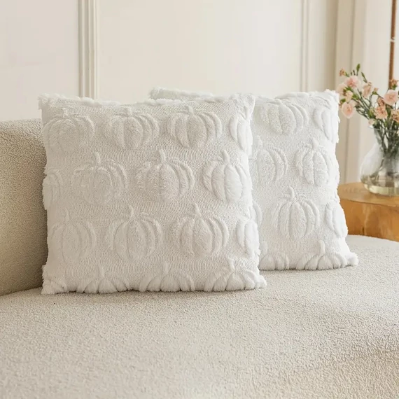 Set 2 federe decorative autunnali con motivo a zucca 50×50 cm bianco PN3067799-50f