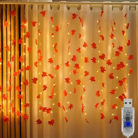 Tenda luminosa LED con foglie autunnali, con connessione USB – EC2195282