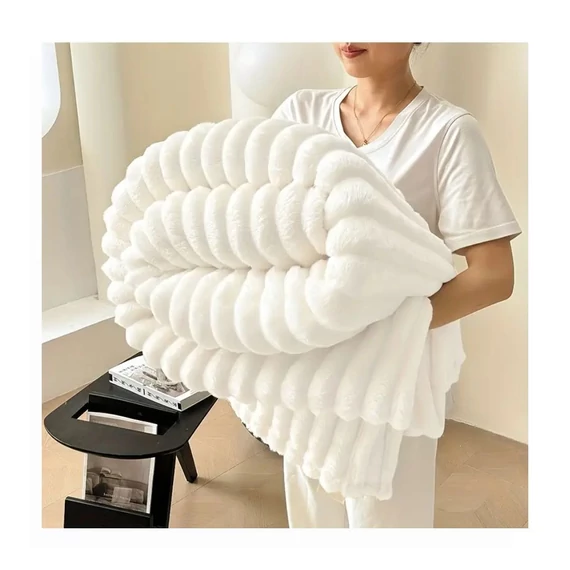 Coperta in peluche, bianca – KQ4353389-180F, 180 x 200 cm