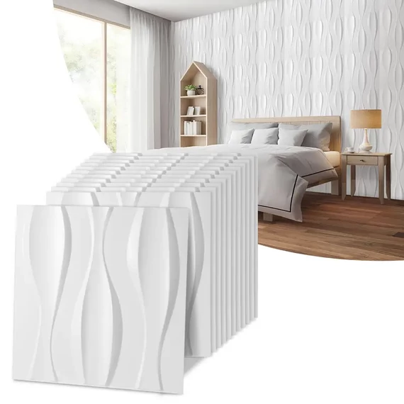 Set di Pannelli da Parete 3D – Welle Bianco, PVC, 50 × 50 cm, 12 Pezzi – 15173XV32-wf5
