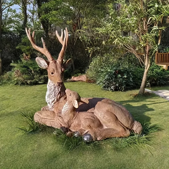 Statua da Giardino Cervo con Cerbiatto – Autunnale – FN219807