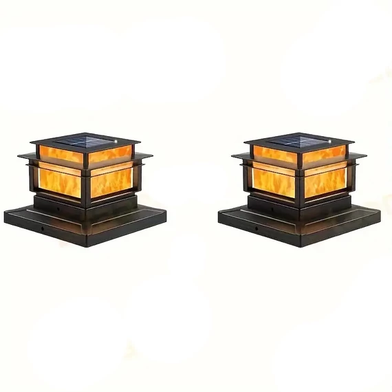 Set di 2 Lampade Solari da Colonna con Effetto Fiamma – PT95279-2