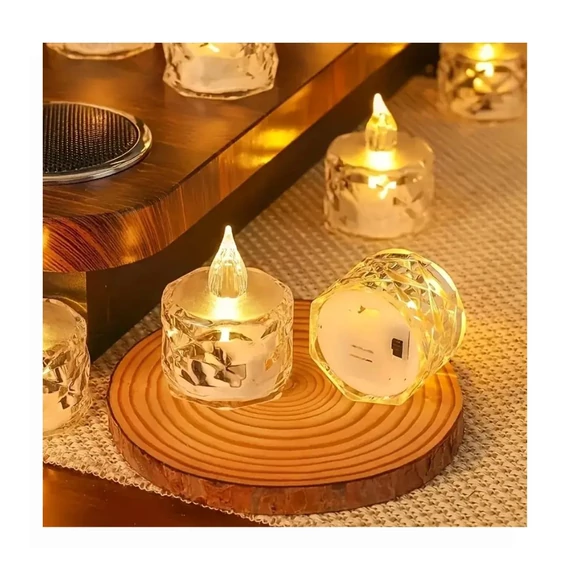 Set di 12 Candele LED Effetto Cristallo – 5,2 × 4 cm, Luce Bianco Caldo – QA322916-s