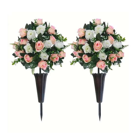 Set di 2 Mazzi di Rose Artificiali da 18 Fiori con Vaso – RC400719