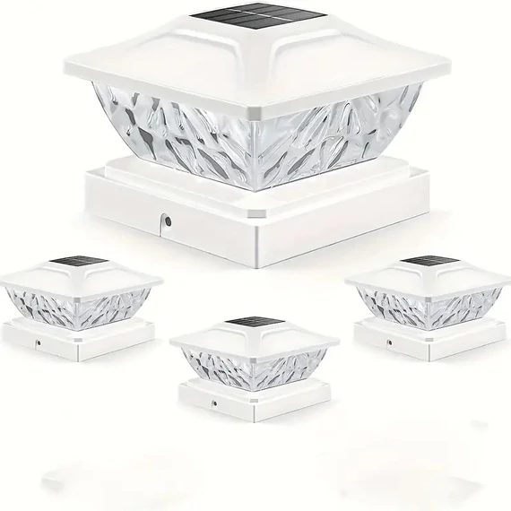 Set di 4 Lampade Solari da Colonna con Paralume Effetto Cristallo – Bianco – XN21642-4fh