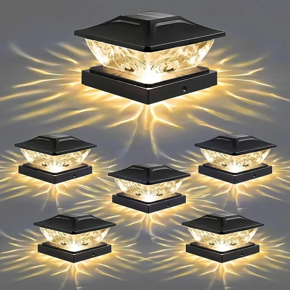 Set di 6 Lampade Solari da Colonna con Paralume Effetto Cristallo – Nero – XN21642-6fk