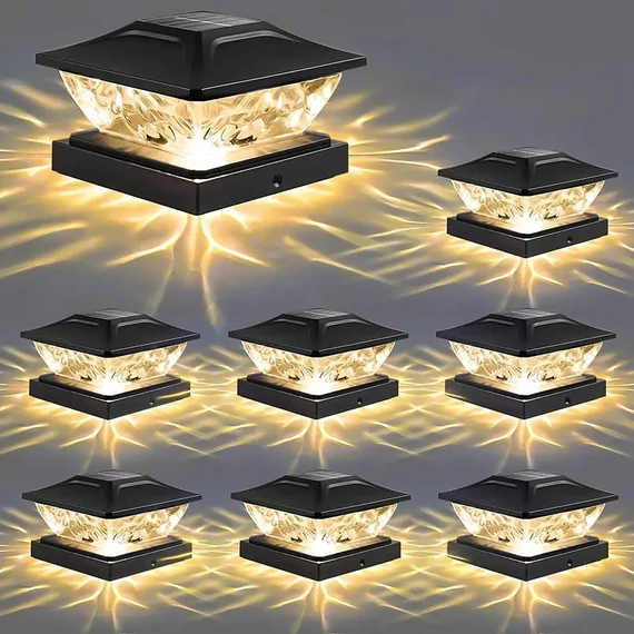Set di 8 Lampade Solari da Colonna con Paralume Effetto Cristallo – Nero – XN21642-8fk