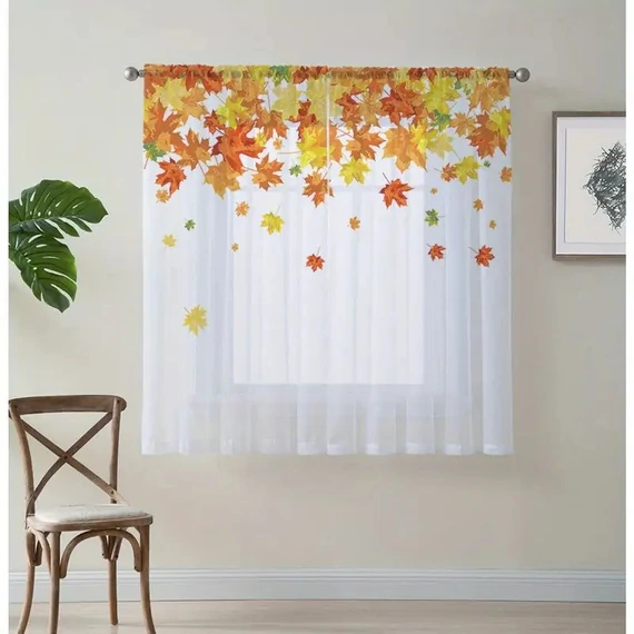 Set di Tende Trasparenti con Motivo Foglie Autunnali (2 pezzi) – 132 × 160 cm – AR282508-16
