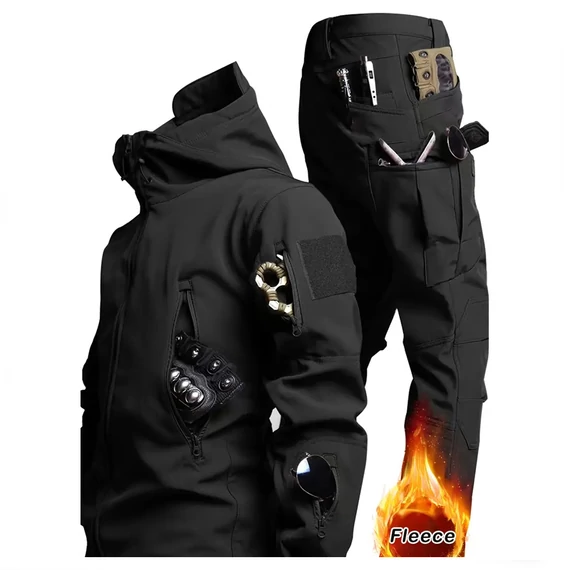 Completo Tattico Softshell con Interno in Pile – Giacca e Pantaloni, Nero, Taglia XL – AU4713866-fxl