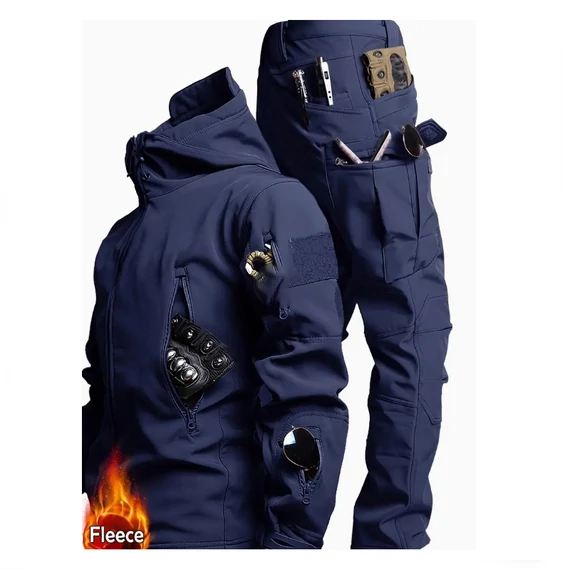 Completo Tattico Softshell con Interno in Pile – Giacca e Pantaloni, Blu, Taglia L – AU4713866-kl