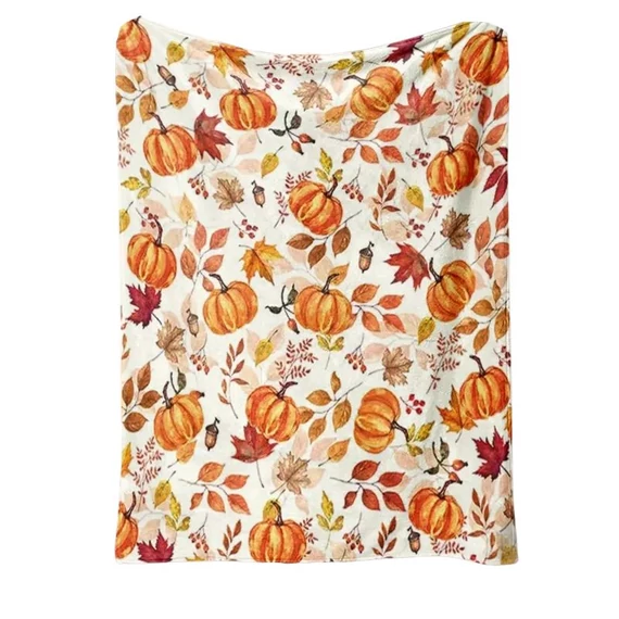 Coperta in Flanella con Motivo Zucche e Foglie Autunnali – 75 × 100 cm – BW5475772