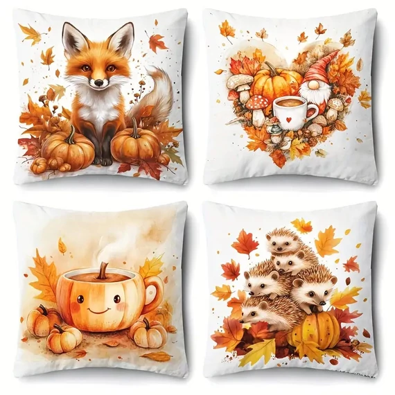 Set di 4 Federe Decorative in Stile Autunnale – QF362667