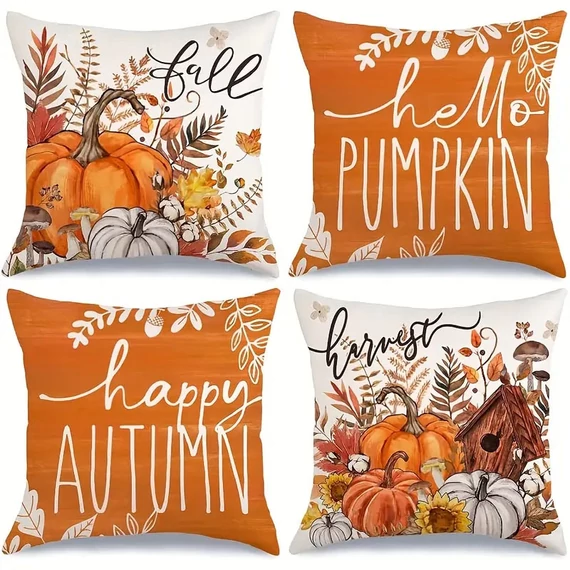 Set di 4 Federe Decorative a Tema Autunnale – TW640807