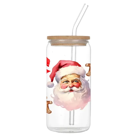 Bicchiere natalizio in vetro con Babbo Natale e motivi pan di zenzero 470 ml MB443922