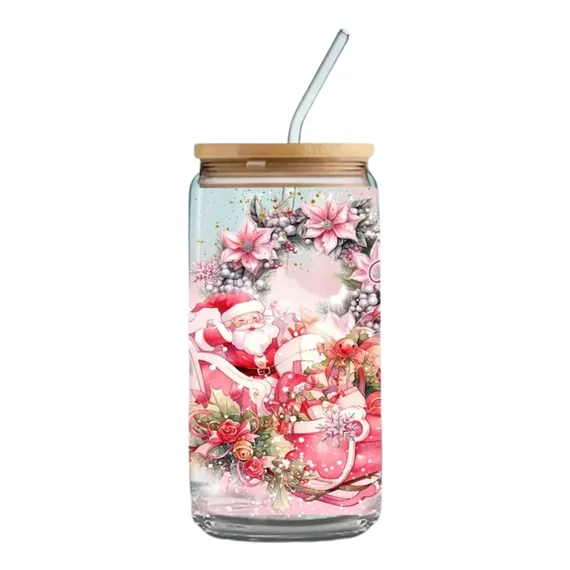 Bicchiere natalizio in vetro con cannuccia 470 ml RY383176