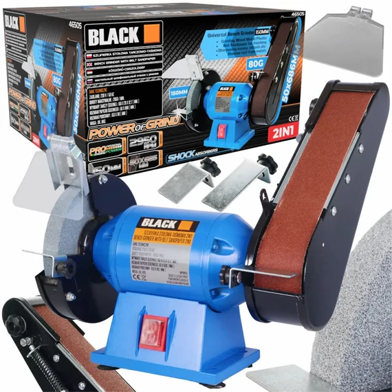BLACK Smerigliatrice da banco e levigatrice a nastro 250W, 230V – 46505