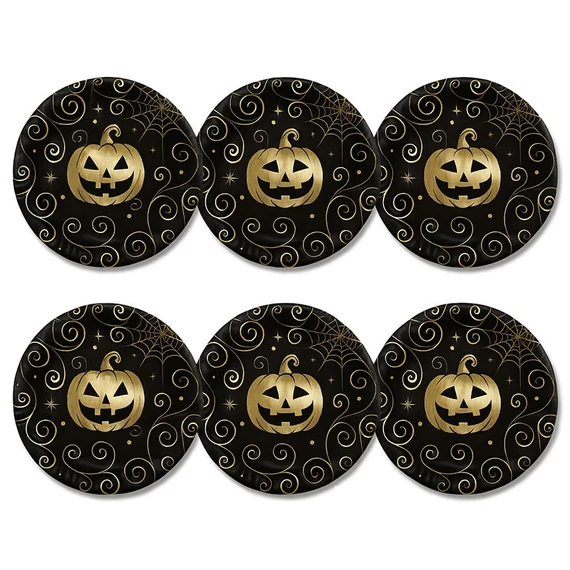 Piatti di carta Halloween zucca oro-nero – 6 pz/confezione, 23 cm 50366
