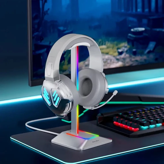 Supporto per cuffie con illuminazione LED RGB e connessione USB – Bianco GV578467-feh