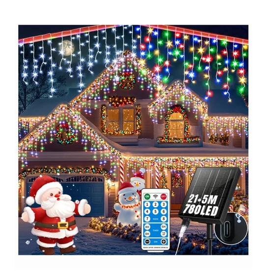 Catena luminosa a ghiaccioli a energia solare – 23,29 m, 780 LED, con telecomando DU359771