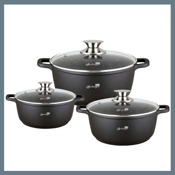 Set di Pentole Bachmayer 3 Pezzi con Rivestimento Effetto Marmo – Nero – BM-7866