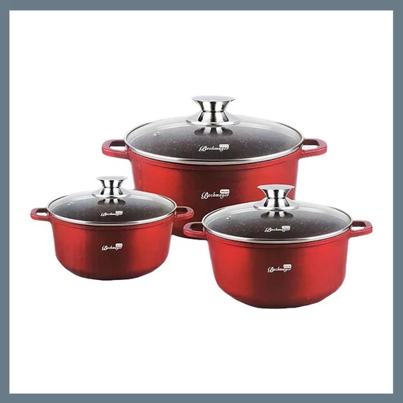 Set di Pentole Bachmayer 3 Pezzi con Rivestimento Effetto Marmo – Rosso – BM-7867