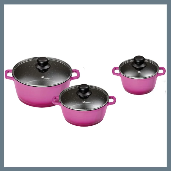 Set di Pentole Bachmayer 3 Pezzi con Rivestimento Effetto Marmo – Rosa – BM-7871