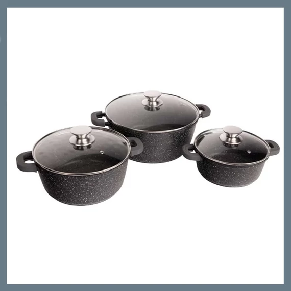 Set di Pentole Bachmayer 3 Pezzi con Rivestimento Effetto Marmo – Nero Decorato – BM-7874