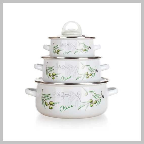 Set di pentole smaltate Banquet con motivo a olive, 6 pezzi 13700991