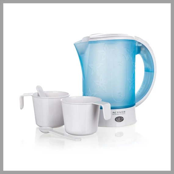 ACTIVER Teiera in plastica, 0,6 l, 550-650 W, bianco-blu 14011199