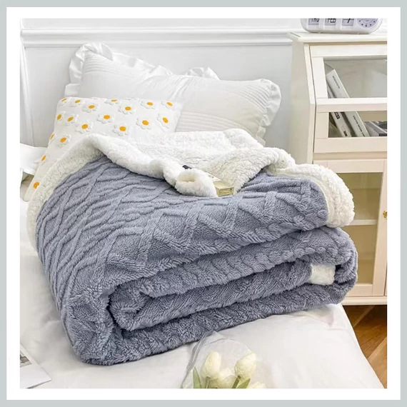 Sherpa di alta qualità e spessa felpa in colore grigio chiaro 150x200 SSK5