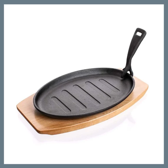 BANQUET Padella in ghisa con base in legno GRADA, 27 x 17,5 cm 40LP001