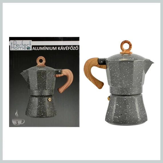 Caffettiera Perfect Home per 3 persone, grigia, con manico in legno 72264