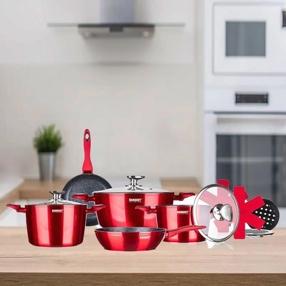 Set di pentole in alluminio METALLIC RED, 12 pezzi 40051888