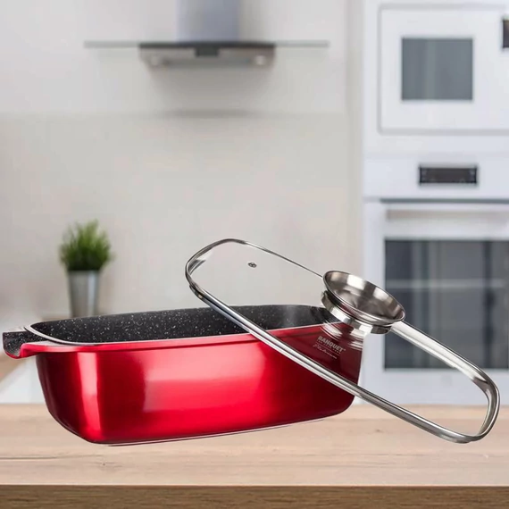 Teglia in alluminio METALLIC RED 40 x 22 x 16,5 cm con coperchio in vetro 40051889