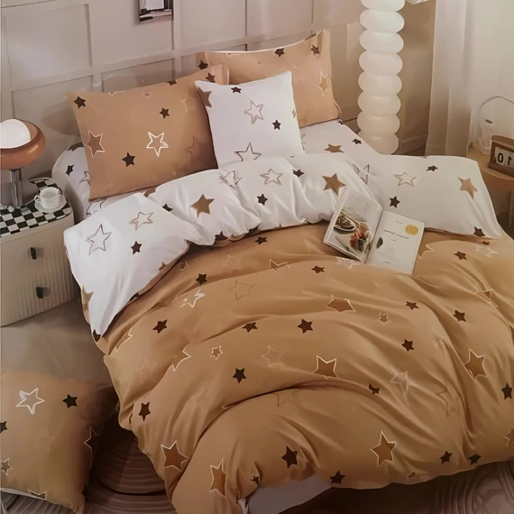 Copriletto 7 pezzi con stelle, marrone e bianco AB107-1