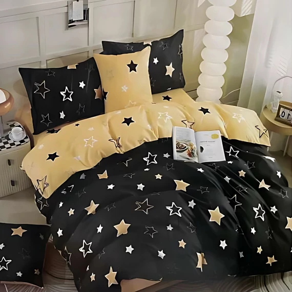 Copriletto 7 pezzi con stelle, marrone e bianco AB107-4