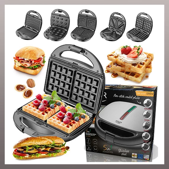 Griglia multifunzione 5 in 1 con piastra per waffle – 1200 W – AD 3040