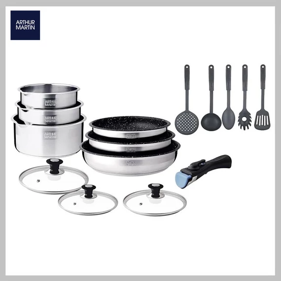 Arthur Martin AM1275_ZE – Set di pentole in acciaio inox da 15 pezzi